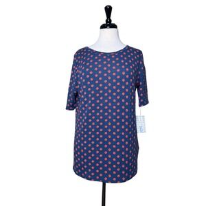 LuLaRoe GiGi Top XL Navy Blue Red Polka Dot Short Sleeve Tee NWT Womens